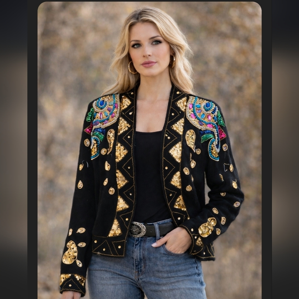 Cristina Vintage Silk and Angora beaded sweater